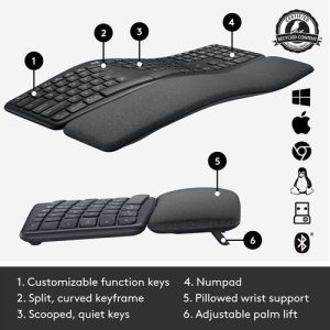 Logitech ERGO K860 Split Ergonomic Keyboard, Wireless Connectivity, Graphite